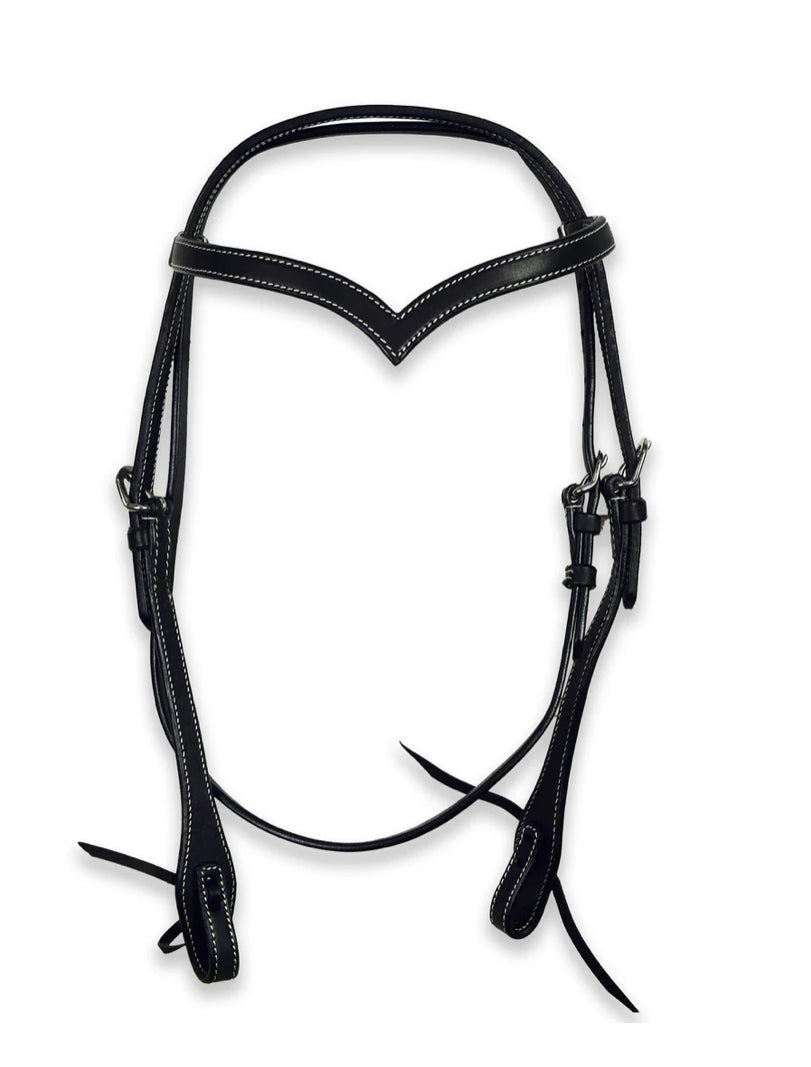 Ezy Ride Bridle Plain with V Brow and White Stitching Black