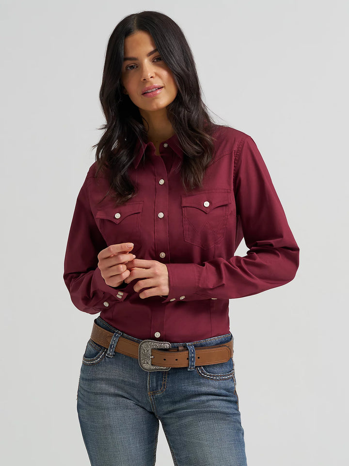 WRANGLER WMNS RETRO WESTERN BURGUNDY SHIRT 112358014