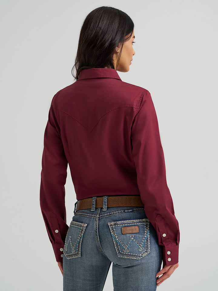 WRANGLER WMNS RETRO WESTERN BURGUNDY SHIRT 112358014