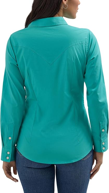 WRANGLER WMNS RETRO WESTERN AQUA SHIRT 112358060
