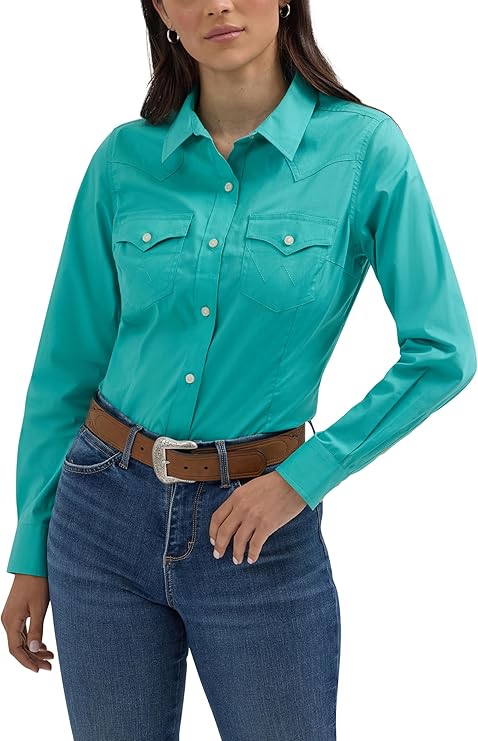 WRANGLER WMNS RETRO WESTERN AQUA SHIRT 112358060