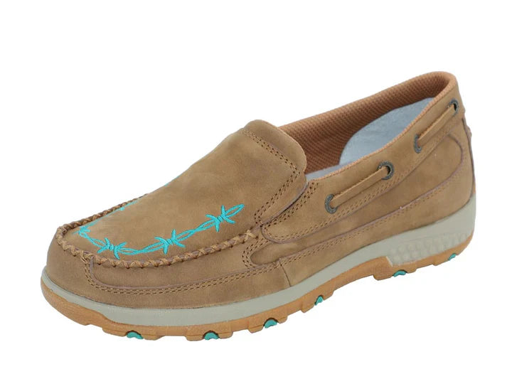 TWISTED X WMNS BARBED CELLSTRETCH SLIPON - BROWN/TEAL