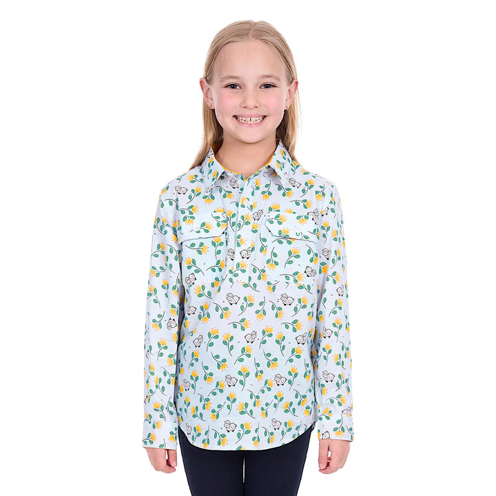 KIDS SUZIE 1/2 PLKT LS SHIRT LIGT BLUE