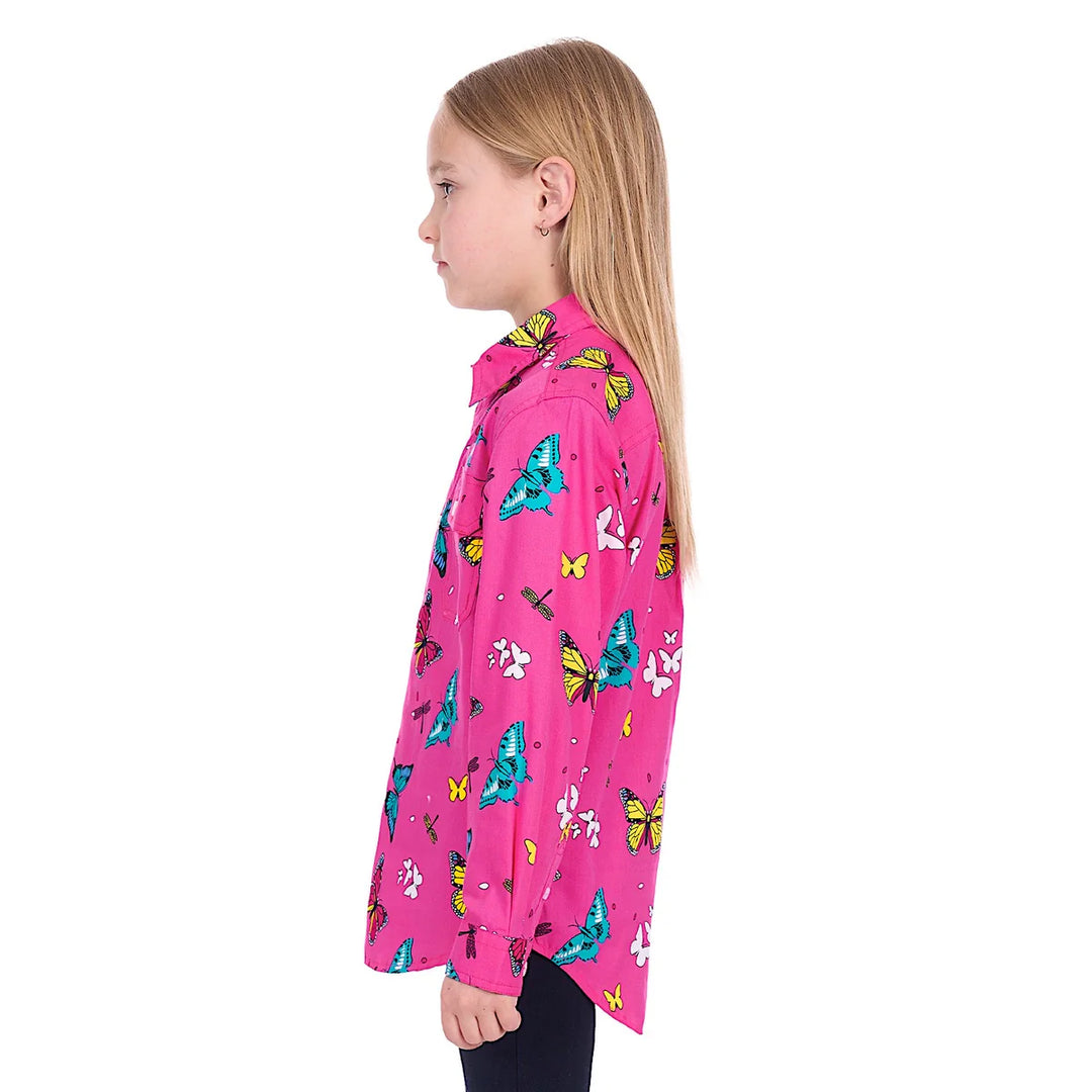 KIDS GISELLE 1/2 PLKT LS SHIRT- HOT PINK