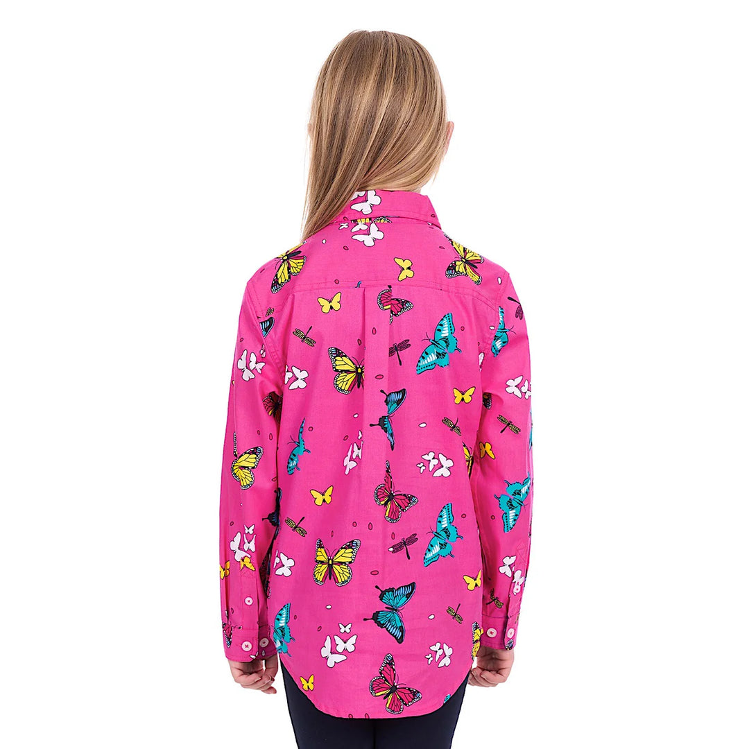 KIDS GISELLE 1/2 PLKT LS SHIRT- HOT PINK