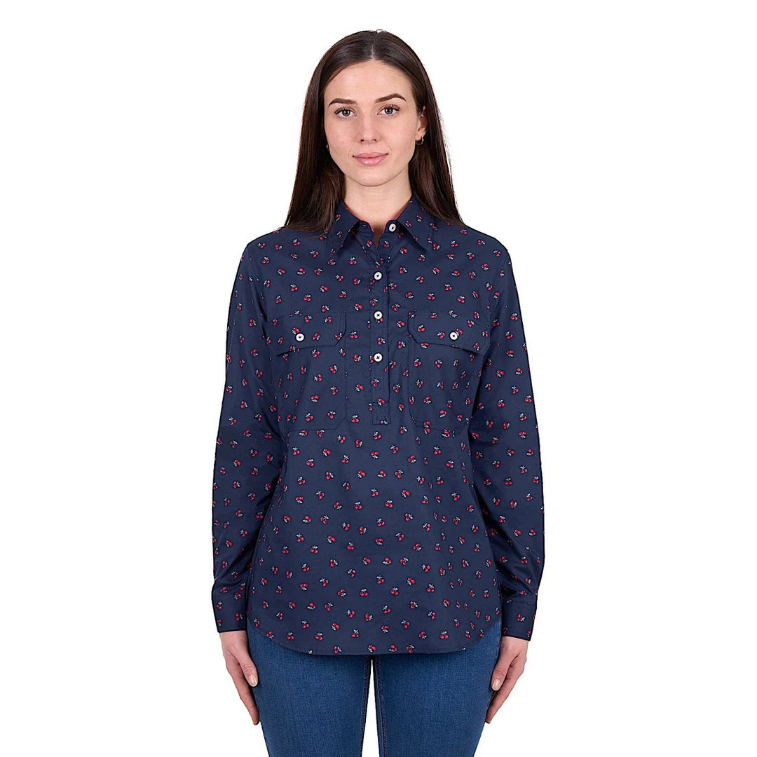 WMNS CHERRY 1/2 PLACKET LS SHIRT