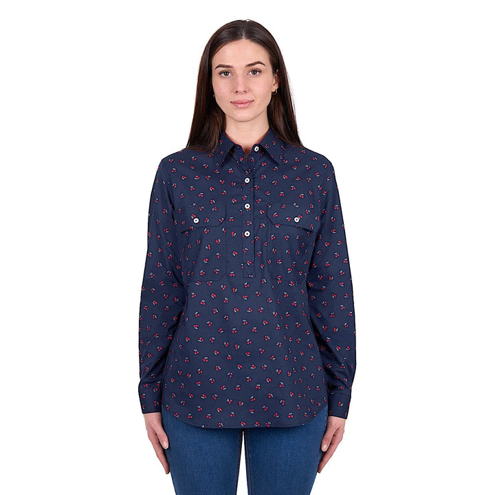 WMNS CHERRY 1/2 PLACKET LS SHIRT