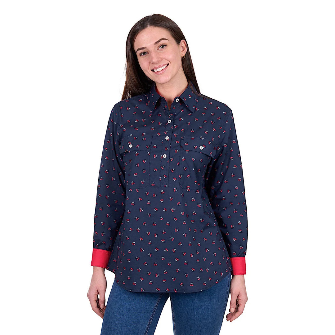 WMNS CHERRY 1/2 PLACKET LS SHIRT