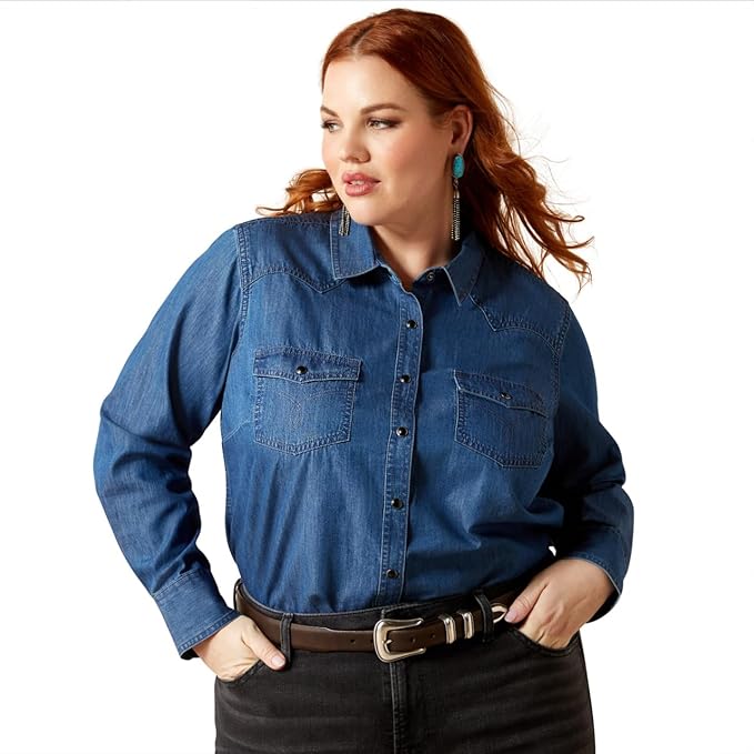 ARIAT WMNS TRUE BLUE SNAP LS SHIRT VINTAGE INDIGO