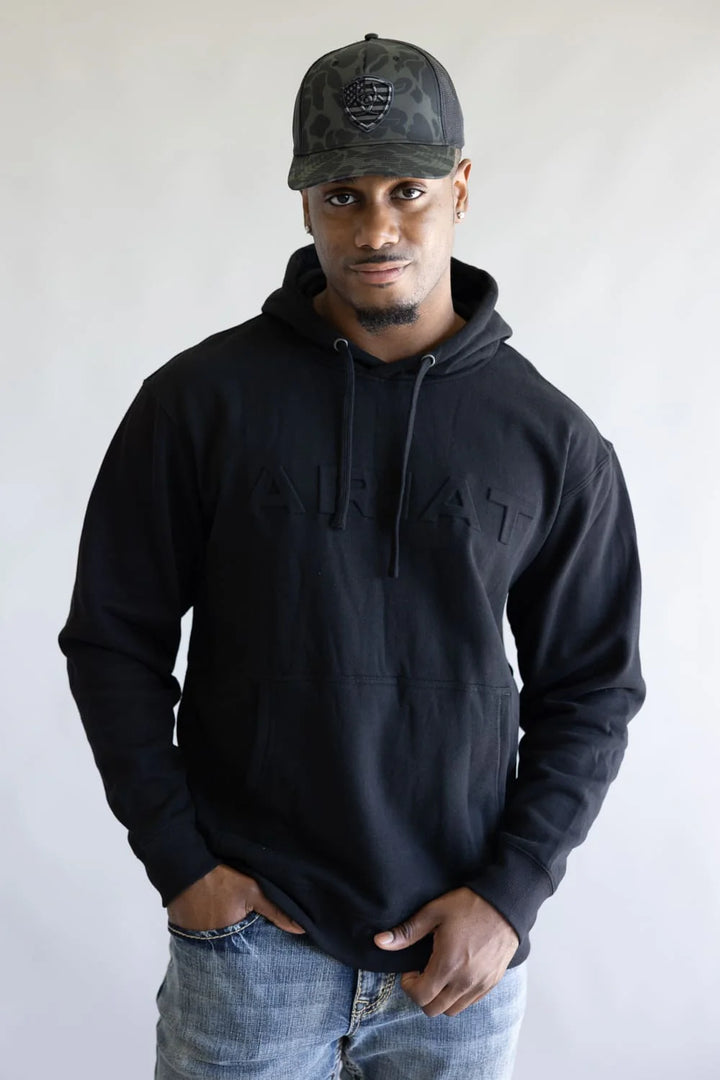 ARIAT MNS EMBOSSED LOGO HOODIE BLACK
