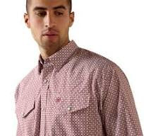ARIAT MNS TRUTH CLASSIC FIT LS SNAP SHIRT BRICK RED MEDALLION PRINT