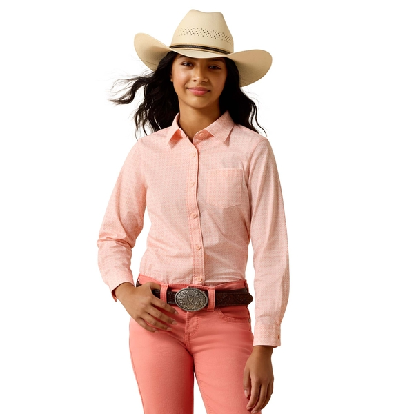ARIAT WMNS TEAM KIRBY LS SHIRT TROPICAL PEACH GEO
