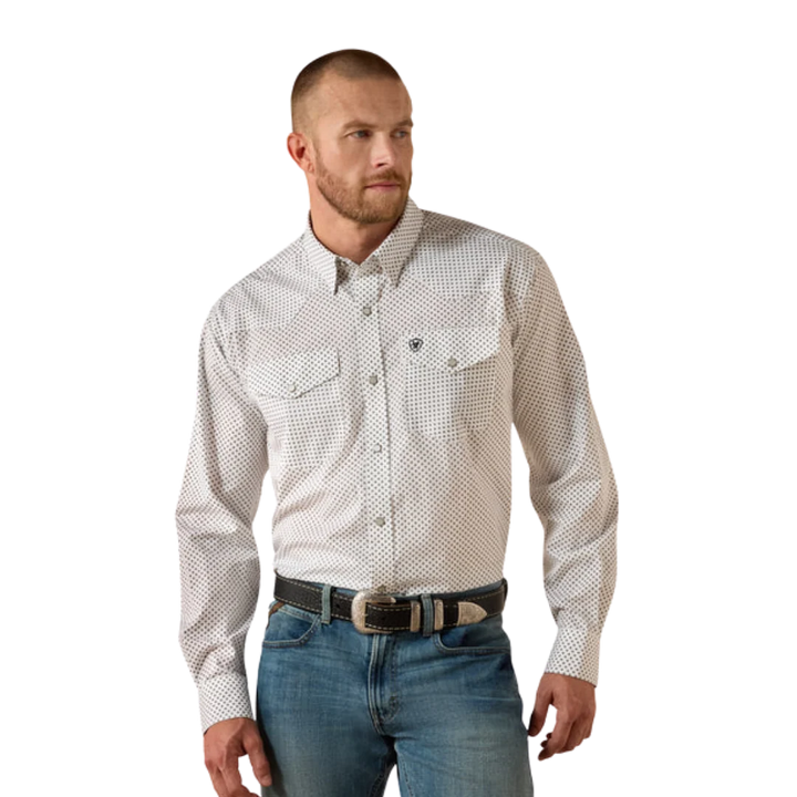 ARIAT MNS WRINKLE FREE ANTHONY CLASSIC FIT SNAP LS SHIRT WHITE MEDALLION PRINT