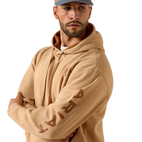 ARIAT MNS LOGO HOODIE TAN HEATHER