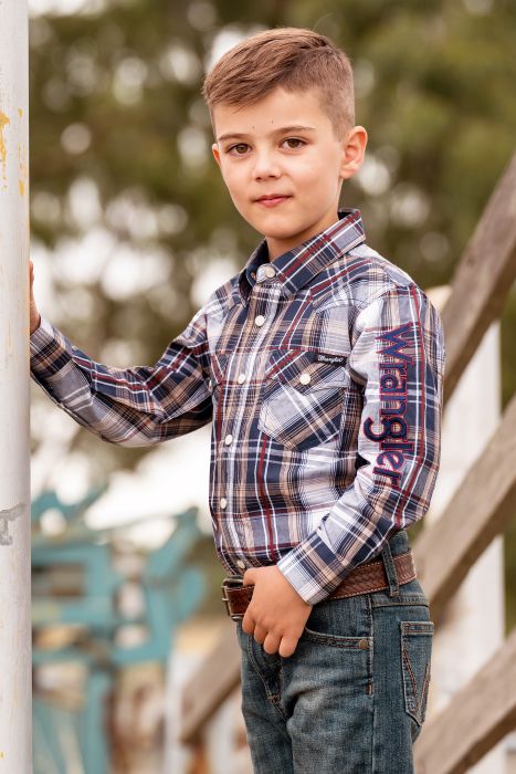 WRANGLER BOYS SHAUN LOGO LS SHIRT