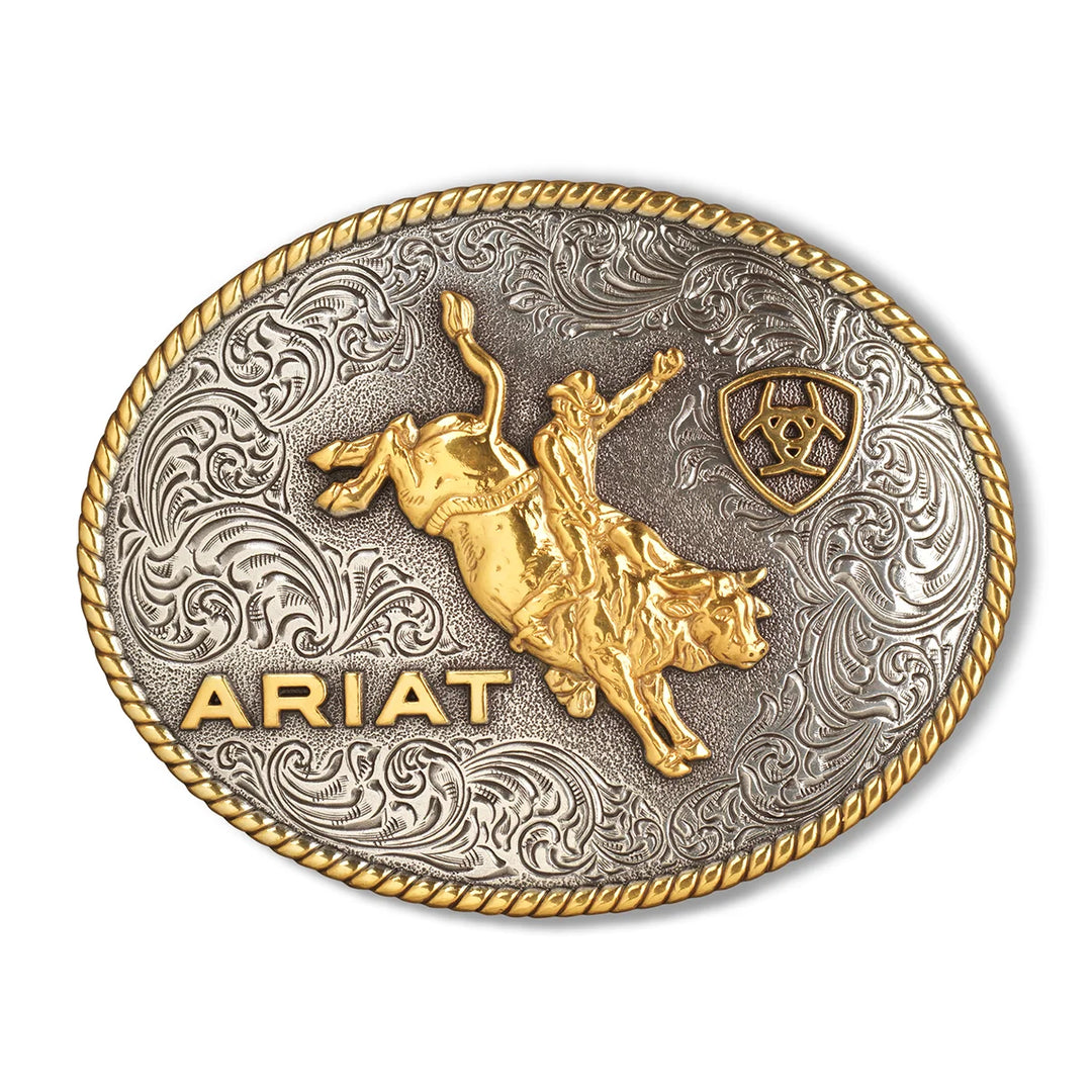 ARIAT OVAL ROPE BULLRIDER BUCKLE AGED SILVER/AGED GOLD