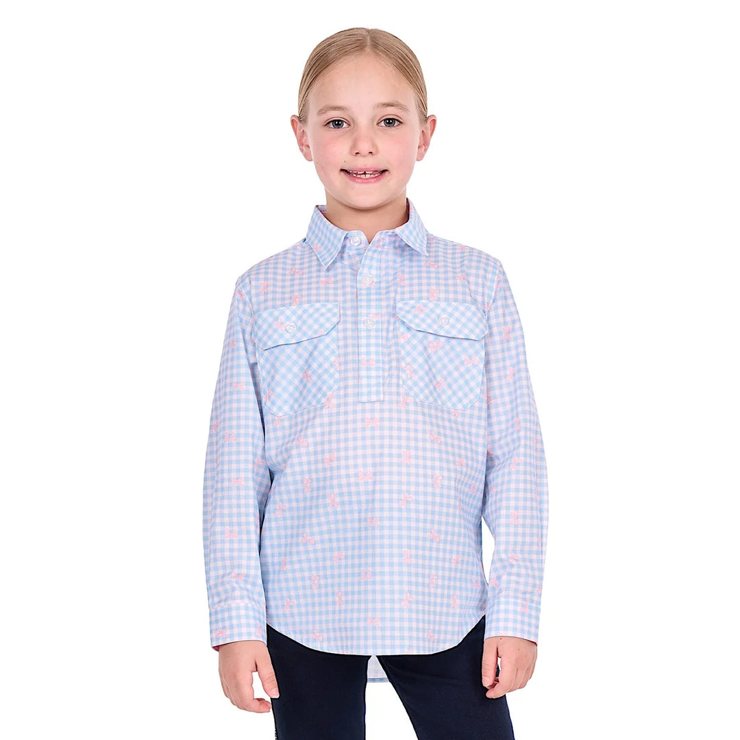 KIDS LILLIA 1/2 PLKT LS SHIRT -HARD SLOG