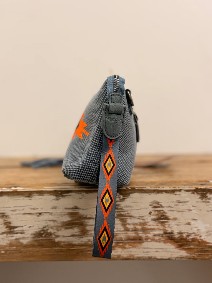 EMBROIDED AZTEC FRINGE WRIST BAG