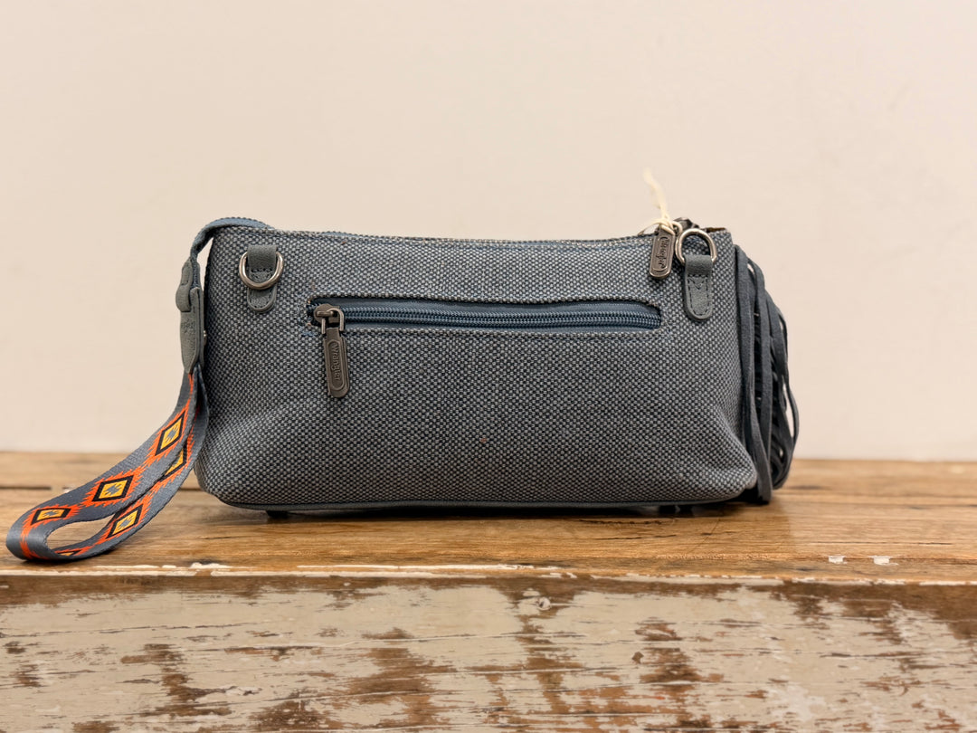 EMBROIDED AZTEC FRINGE WRIST BAG