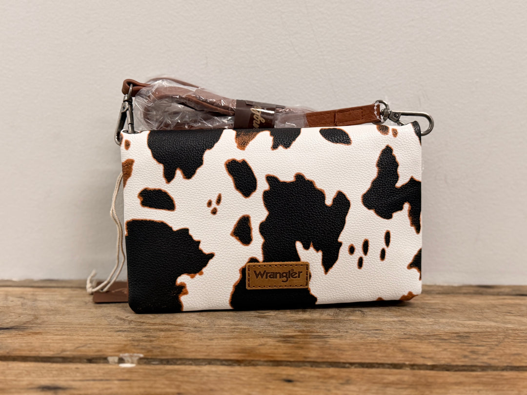 WRANGLER COW PRINT CROSSBODY WALLET