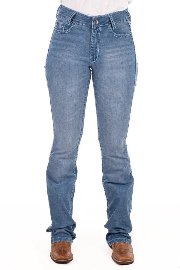 HITCHLEY & HARROW ULTRA HIGH RISE "JACKSONVILLE" BABY BLUE STITCH JEANS