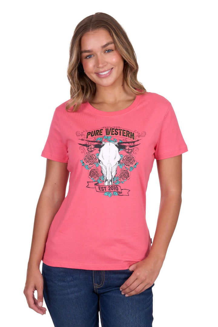 PURE WESTERN WMNS SHORT SLEEVE TAMMY TEE