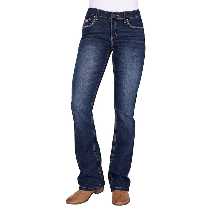 PURE WESTERN WMNS RAVEN BOOT CUT JEAN 34L