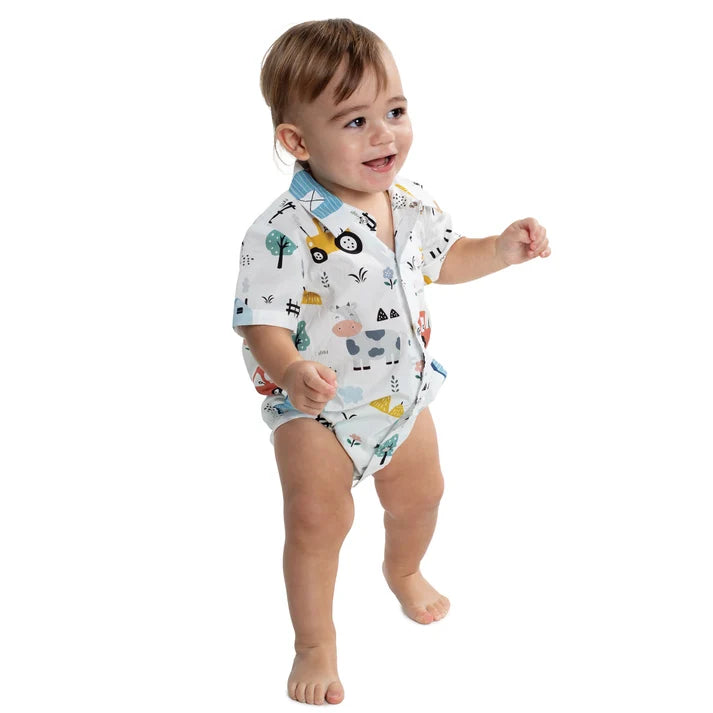 INFANT FRANKIE WHITE FARM PRINT JUMPSUIT